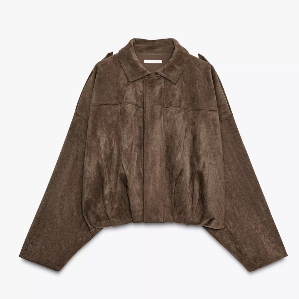 ZARA SUEDE EFFECT BOMBER JACKET BROWN